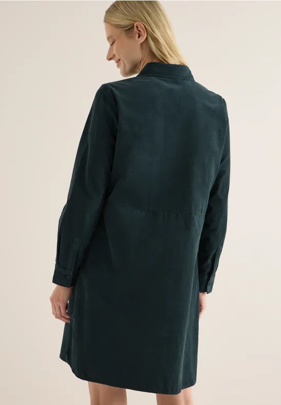 Cordkleid mit geschlitztem Ausschnitt