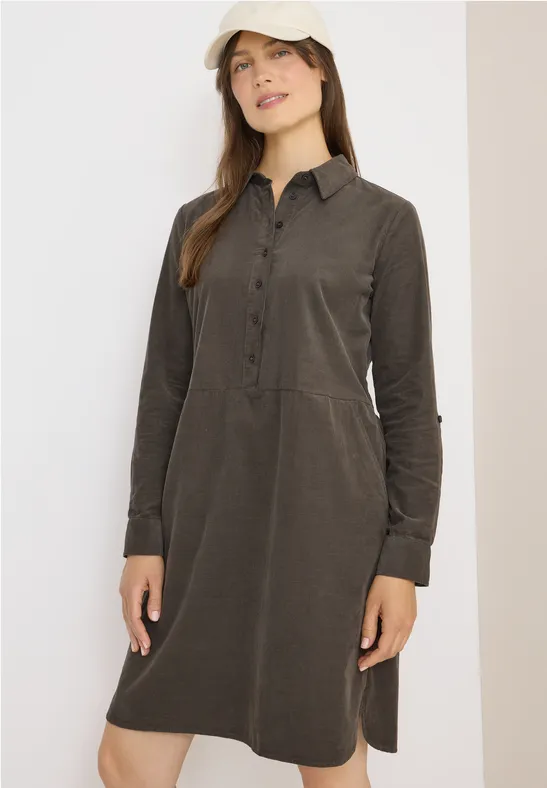 Cord-Hängerkleid mit geschlitztem Ausschnitt