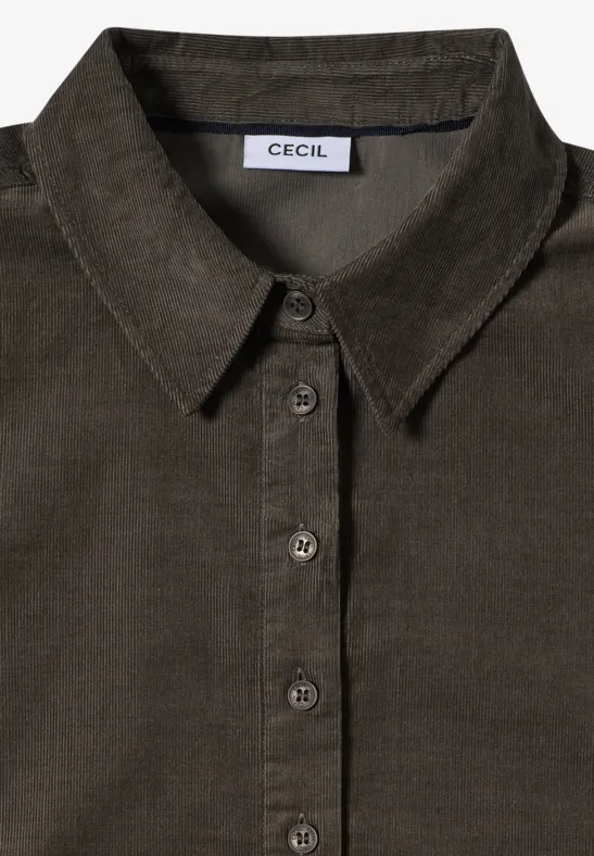 Cord-Hängerkleid mit geschlitztem Ausschnitt
