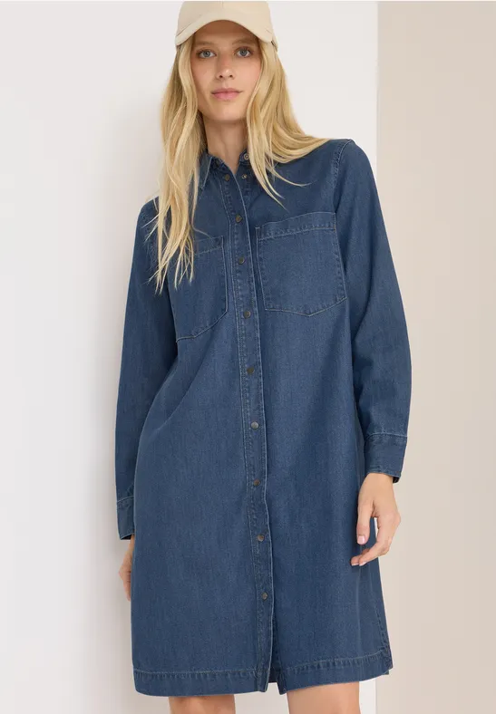 Klassisches Denim-Hemdblusenkleid mit Taschen