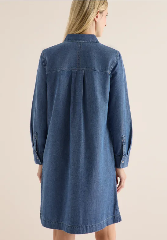 Klassisches Denim-Hemdblusenkleid mit Taschen