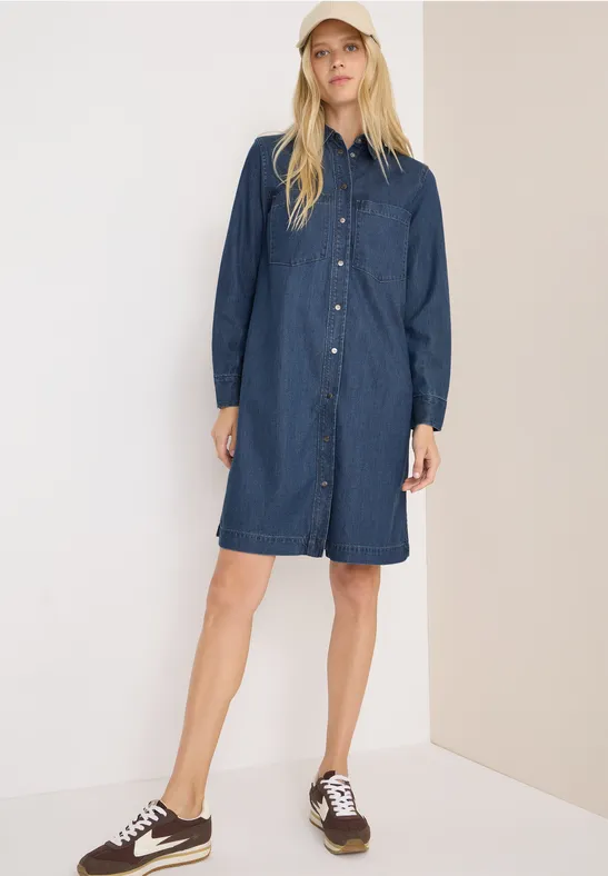 Klassisches Denim-Hemdblusenkleid mit Taschen