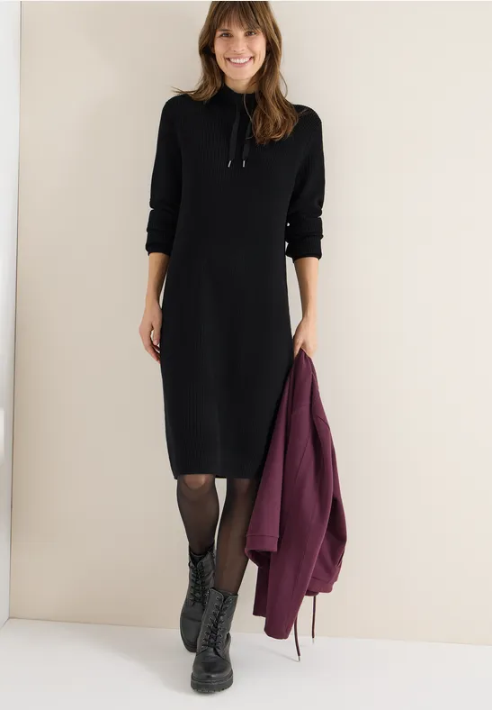 Rippstrick-Midikleid mit Tunnelzug