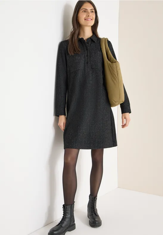 Strukturiertes Two-Tone Hemdblusenkleid