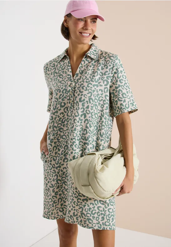 Leinenmix-Kleid mit Leoparden-Print