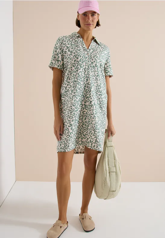 Leinenmix-Kleid mit Leoparden-Print