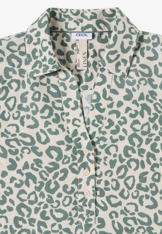 Leinenmix-Kleid mit Leoparden-Print