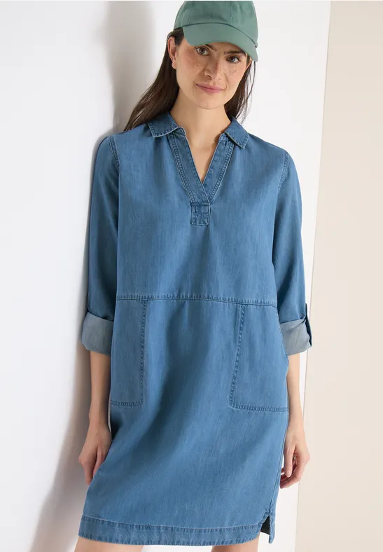 Lässiges knielanges Jeans-Hemdblusenkleid