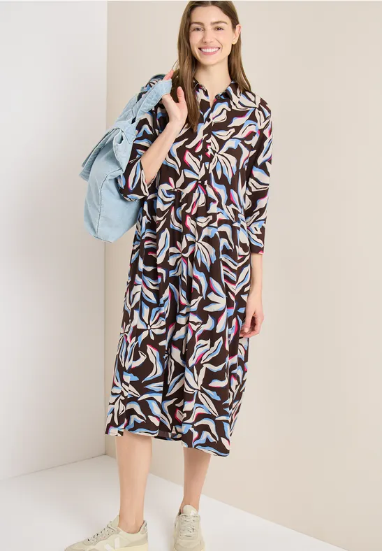 Viskose-Hemdblusenkleid mit floralem Muster