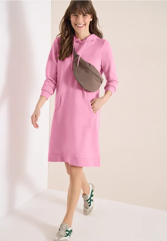 Knielanges Sweatkleid mit Kapuze