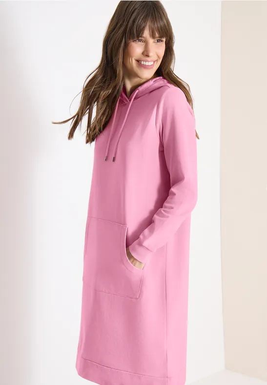 Knielanges Sweatkleid mit Kapuze