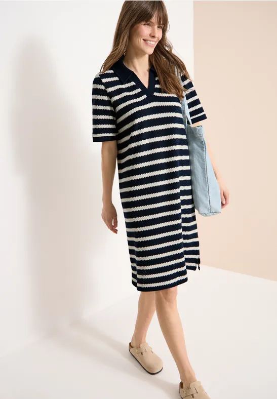Gestreiftes Polo-Kleid in Ajourstrick