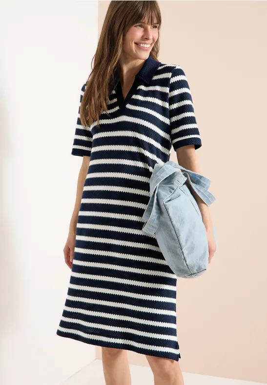 Gestreiftes Polo-Kleid in Ajourstrick