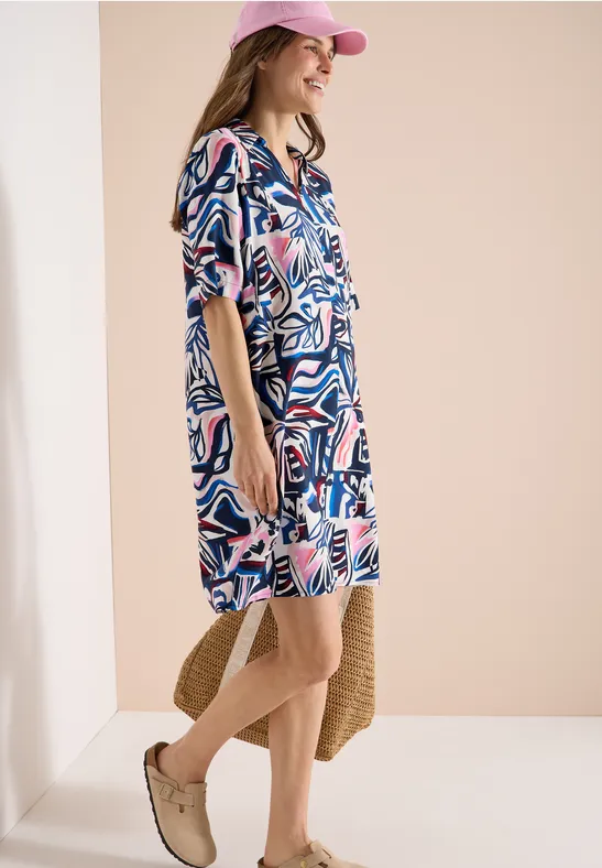 Viskose-Hemdblusenkleid mit grafischem Print