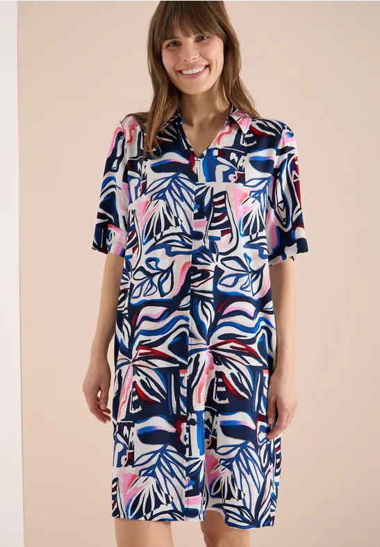 Viskose-Hemdblusenkleid mit grafischem Print