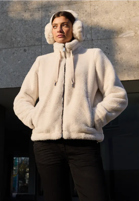 Flauschige Webpelzjacke mit Reißverschluss