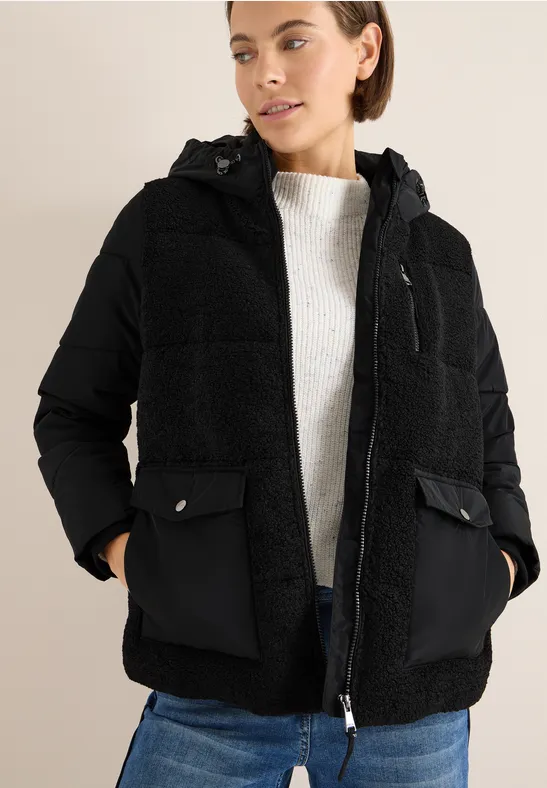 Kapuzenjacke im Teddy-Struktur-Mix