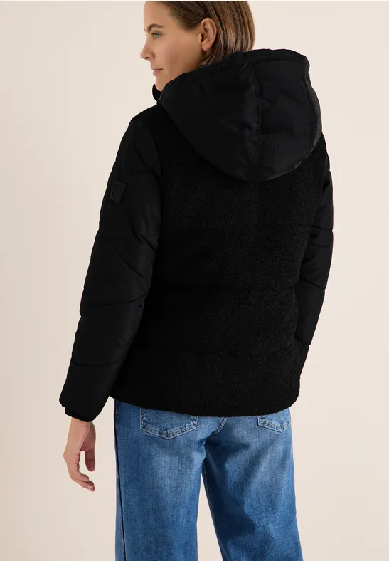 Kapuzenjacke im Teddy-Struktur-Mix
