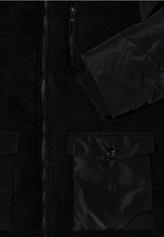 Kapuzenjacke im Teddy-Struktur-Mix