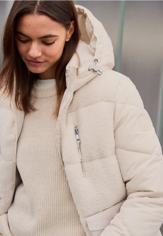 Steppjacke mit Teddy-Fleece-Mix
