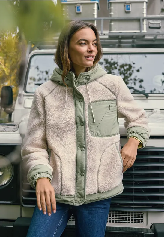 Teddyfleece-Kapuzenjacke mit Utility-Details