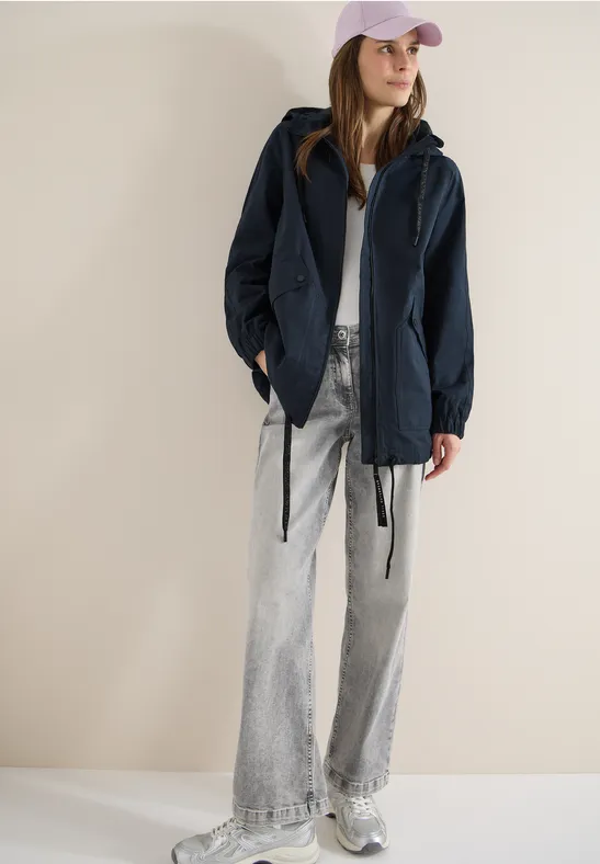 Sportliche Midi-Jacke mit Kapuze