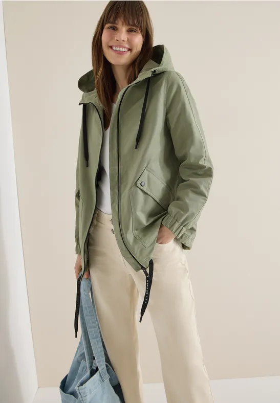 Midi-Jacke mit Kapuze und Tunnelzug