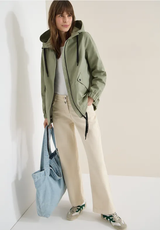 Midi-Jacke mit Kapuze und Tunnelzug