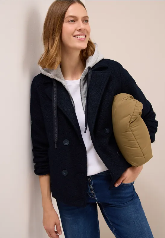Zweireihige Jacke mit abnehmbarer Kapuze