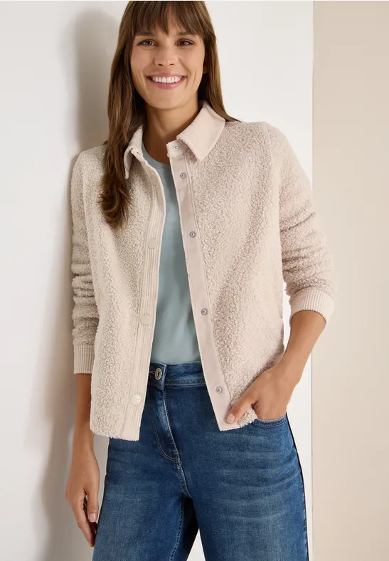 Teddy-Fleece Hemdjacke mit Cord-Details