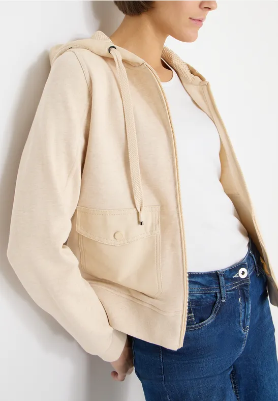 Hoodie-Jacke mit strukturiertem Materialmix
