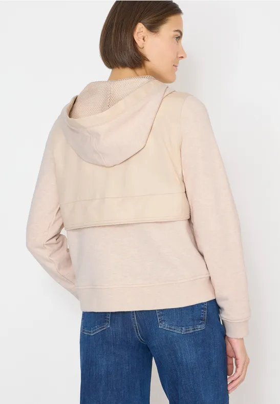 Hoodie-Jacke mit strukturiertem Materialmix