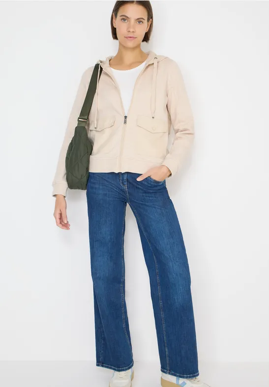Hoodie-Jacke mit strukturiertem Materialmix