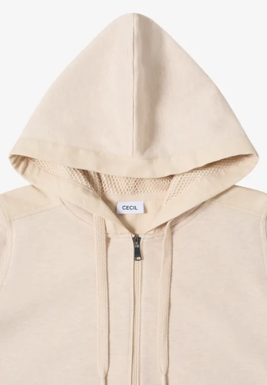 Hoodie-Jacke mit strukturiertem Materialmix