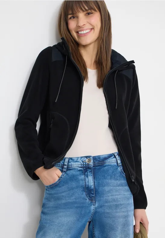 Fleecejacke mit Kapuze und Softshell-Details