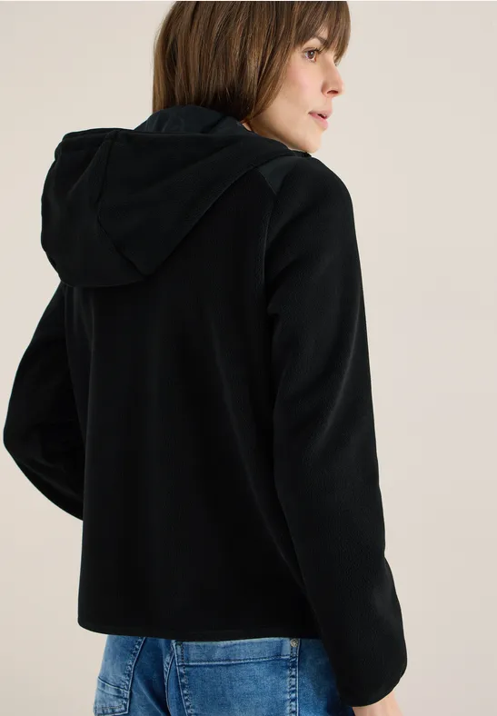Fleecejacke mit Kapuze und Softshell-Details