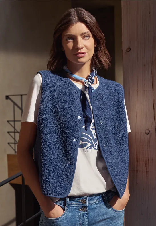 Gemütliche Teddy-Fleece-Weste mit Knöpfen