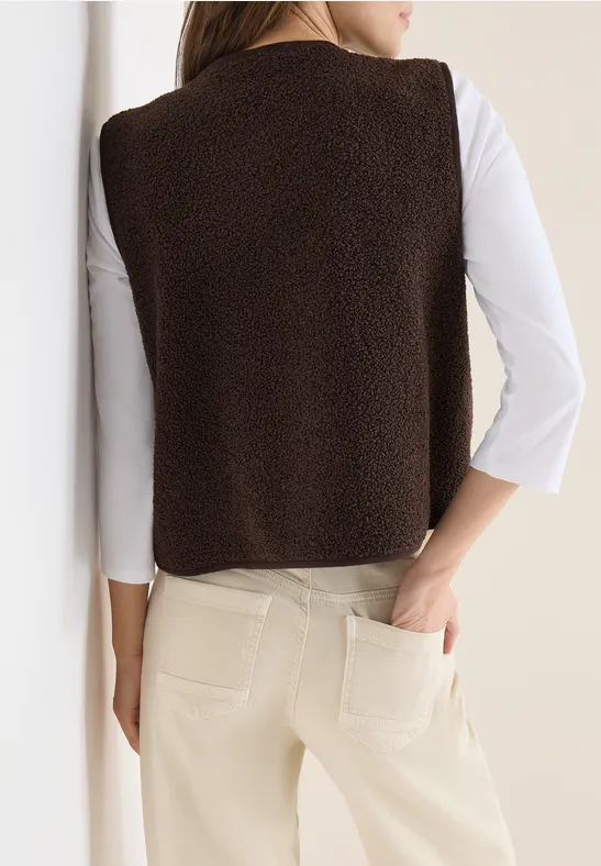 Strukturierte Teddy-Fleece-Weste mit Knöpfen
