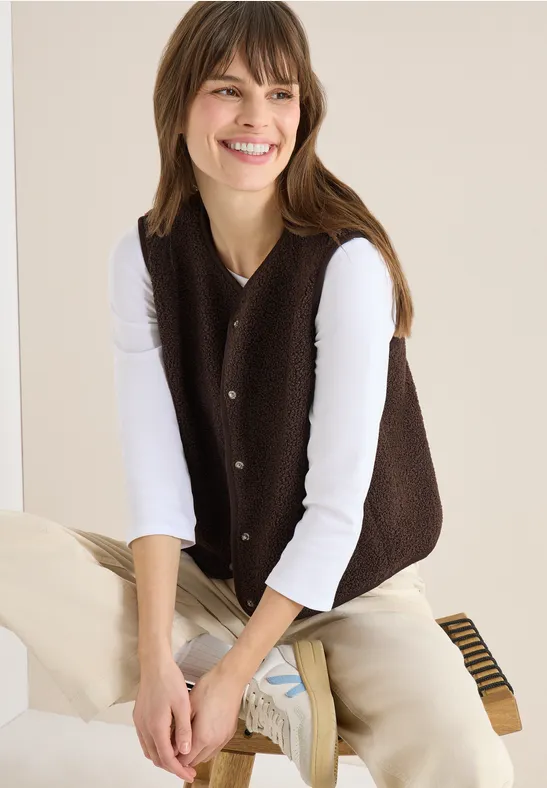 Strukturierte Teddy-Fleece-Weste mit Knöpfen
