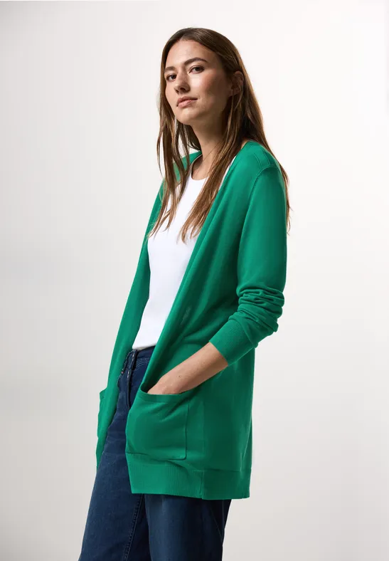 Langer offener Feinstrick-Cardigan