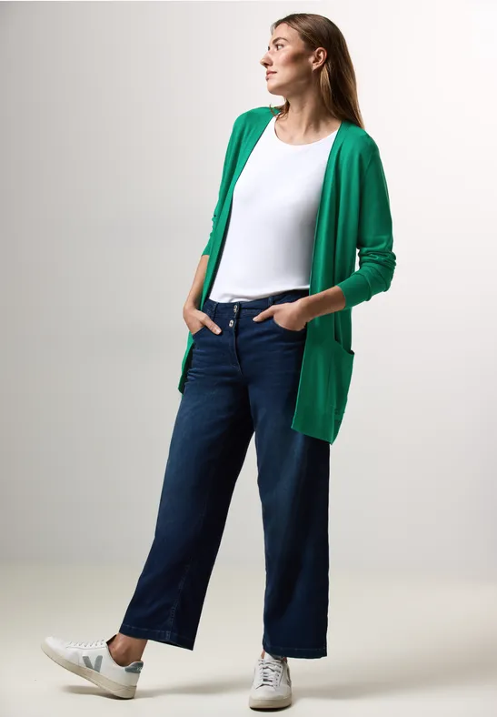 Langer offener Feinstrick-Cardigan