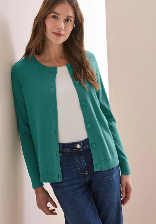 Cardigan mit Rundhalsausschnitt und Knopfleiste