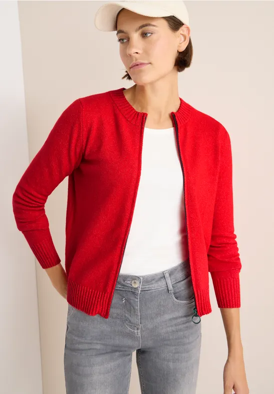 Strickjacke mit Reißverschluss und Rippbündchen