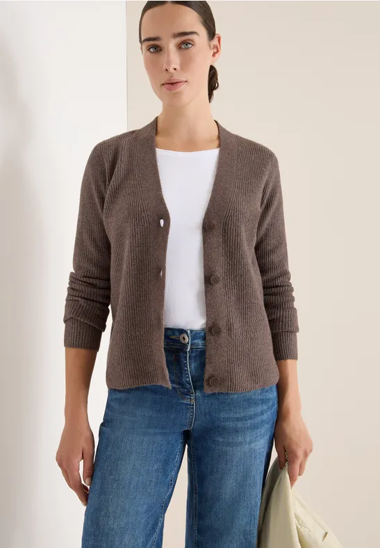 Strukturstrick-Cardigan mit V-Ausschnitt