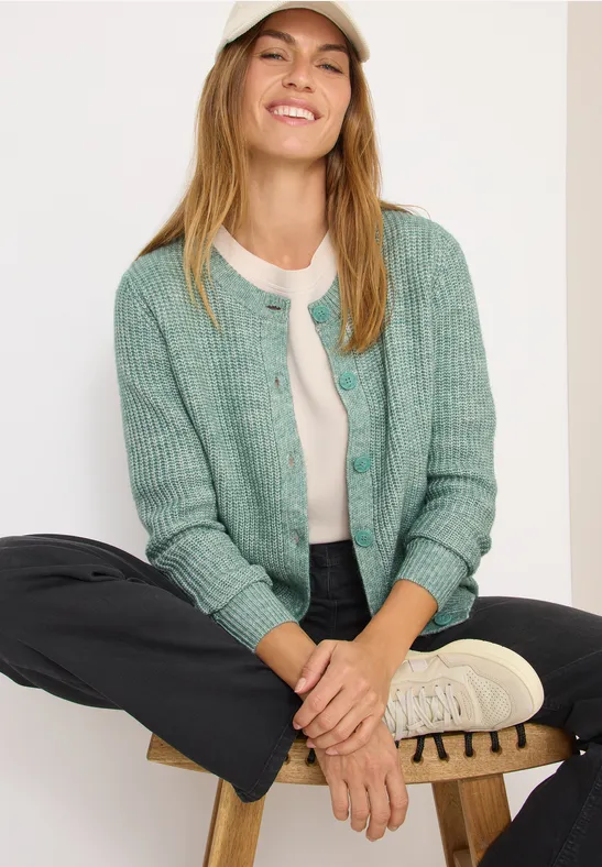 Strukturierter Melange-Cardigan mit Rundhals
