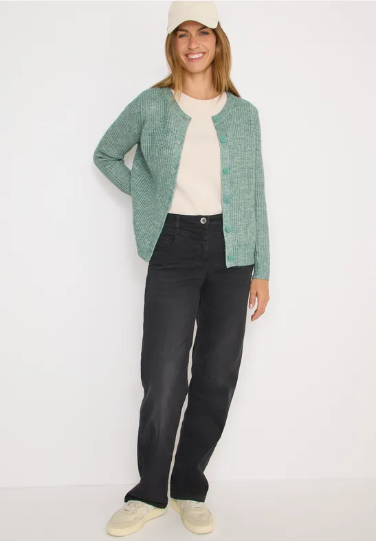 Strukturierter Melange-Cardigan mit Rundhals