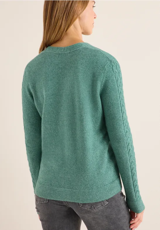 V-Ausschnitt Strickjacke mit Ärmel-Zopfmuster