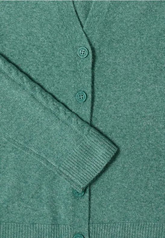 V-Ausschnitt Strickjacke mit Ärmel-Zopfmuster