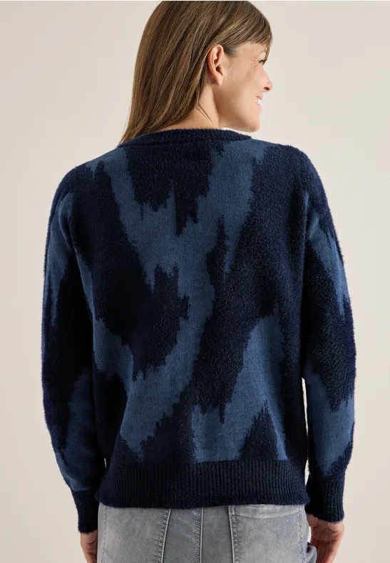Abstrakter Federgarn-Cardigan mit Reißverschluss