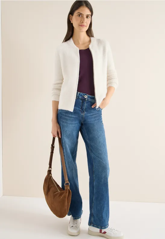 Weiche Jacquard-Strickjacke mit Zipper